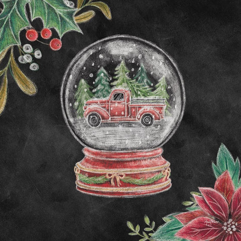 Christmas Chalk Snow Globe Black Modern Wood Framed Art Print by Urban, Mary