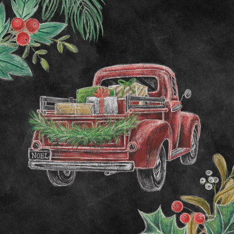 Christmas Chalk Truck III White Modern Wood Framed Art Print with Double Matting by Urban, Mary