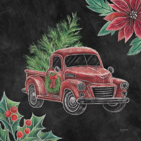 Christmas Chalk Truck IV White Modern Wood Framed Art Print with Double Matting by Urban, Mary