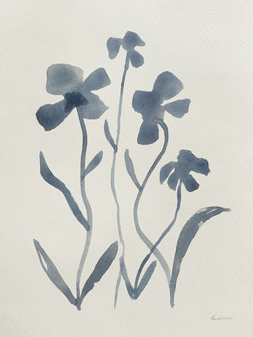 Blue Florals II White Modern Wood Framed Art Print with Double Matting by Munger, Pamela