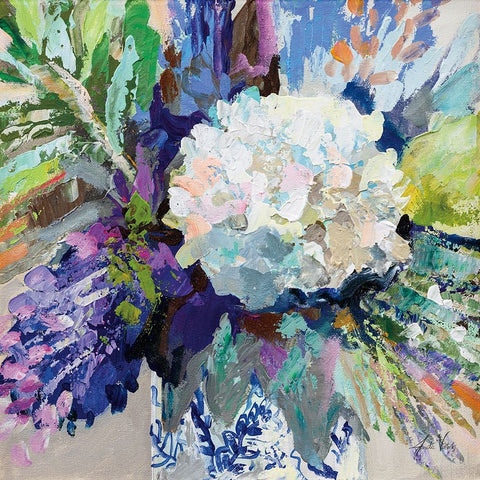 Hydrangea Chinoiserie I White Modern Wood Framed Art Print with Double Matting by Vertentes, Jeanette