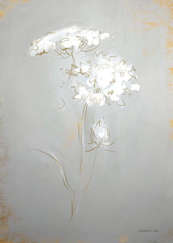 White Floral Sketch II White Modern Wood Framed Art Print with Double Matting by Nai, Danhui