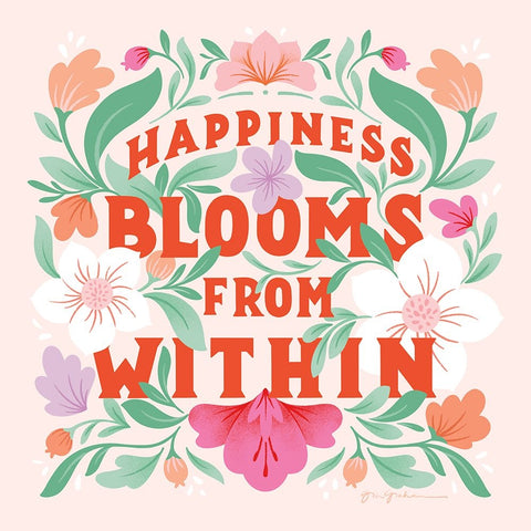 Happiness Blooms I White Modern Wood Framed Art Print with Double Matting by Graham, Gia