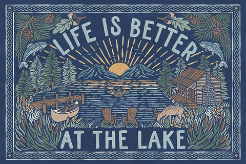 Lakeside Days I Blue Black Ornate Wood Framed Art Print with Double Matting by Marshall, Laura