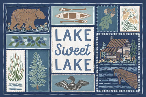 Lakeside Days VI Blue Black Modern Wood Framed Art Print by Marshall, Laura