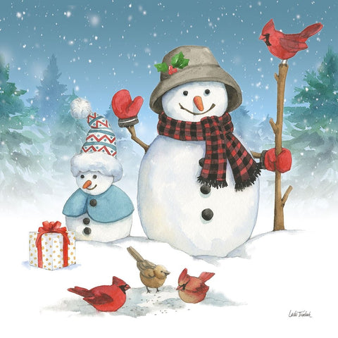 Snowman Family II White Modern Wood Framed Art Print with Double Matting by Trimbach, Leslie