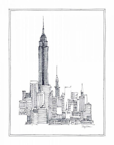 Empire State White Modern Wood Framed Art Print with Double Matting by Tillmon, Avery