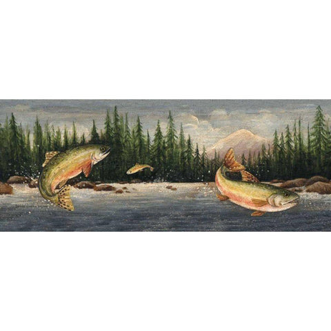 Northwoods Trout Gold Ornate Wood Framed Art Print with Double Matting by Brown, David Carter
