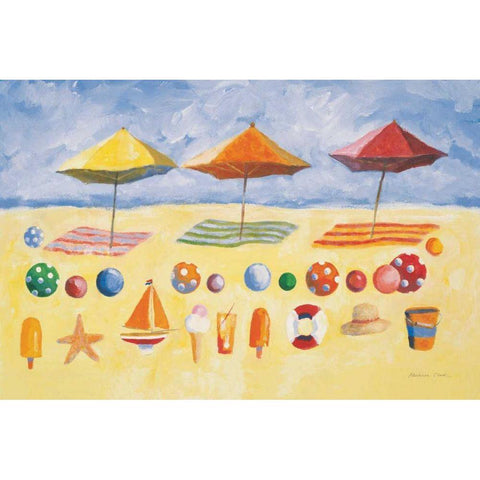 Beach Umbrellas White Modern Wood Framed Art Print by Clark, Michael