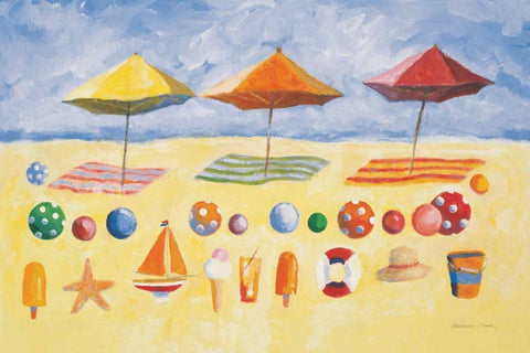 Beach Umbrellas White Modern Wood Framed Art Print with Double Matting by Clark, Michael