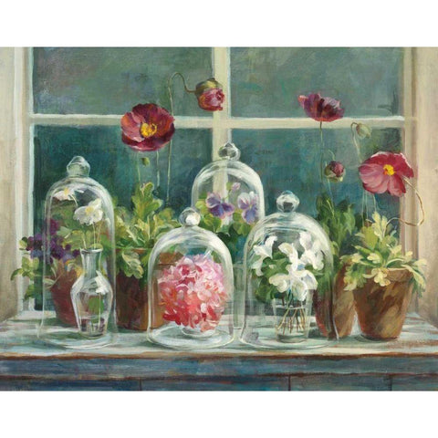 Purple Poppies Windowsill Crop White Modern Wood Framed Art Print by Nai, Danhui