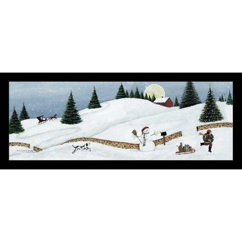 Christmas Valley Snowman Gold Ornate Wood Framed Art Print with Double Matting by Brown, David Carter