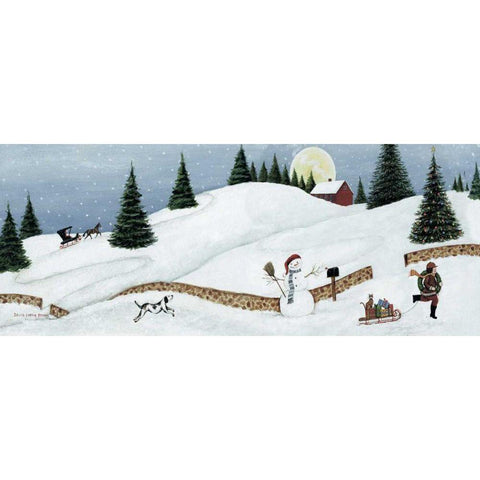 Christmas Valley Snowman White Modern Wood Framed Art Print by Brown, David Carter