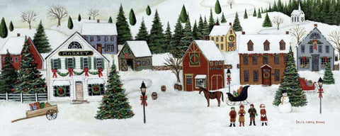 Christmas Valley Village Black Ornate Wood Framed Art Print with Double Matting by Brown, David Carter