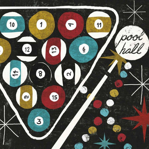 Vegas - Pool Hall White Modern Wood Framed Art Print by Mullan, Michael