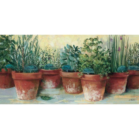 Potted Herbs II Gold Ornate Wood Framed Art Print with Double Matting by Rowan, Carol