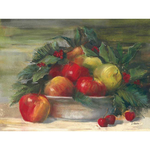 Apples and Holly Black Modern Wood Framed Art Print with Double Matting by Rowan, Carol