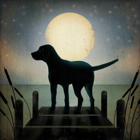 Moonrise Black Dog Gold Ornate Wood Framed Art Print with Double Matting by Fowler, Ryan