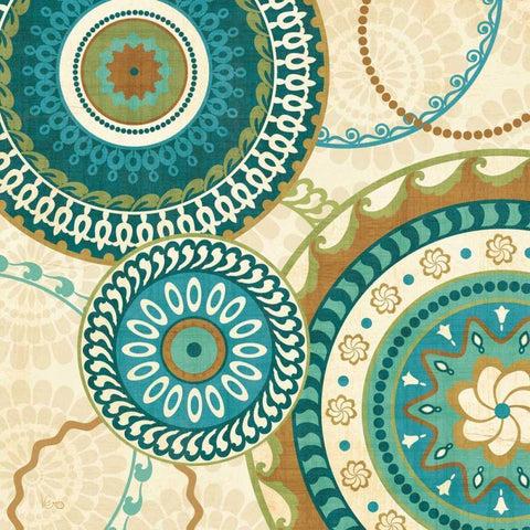 Owl Forest Suzani I Gold Ornate Wood Framed Art Print with Double Matting by Charron, Veronique