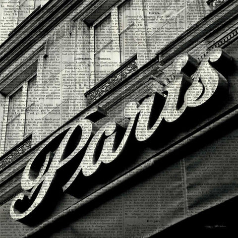 Newsprint Paris White Modern Wood Framed Art Print with Double Matting by Olivier, Marc