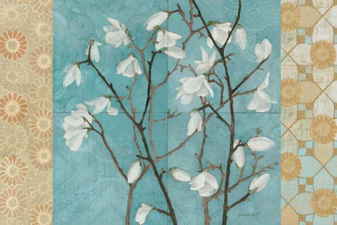 Patterned Magnolia Branch Black Ornate Wood Framed Art Print with Double Matting by Lovell, Kathrine