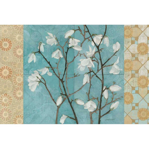 Patterned Magnolia Branch White Modern Wood Framed Art Print by Lovell, Kathrine