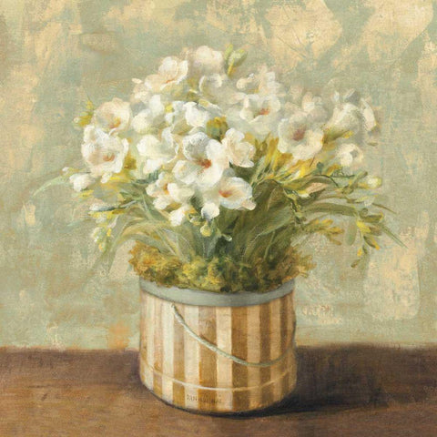 Hatbox Freesia - Wag White Modern Wood Framed Art Print with Double Matting by Nai, Danhui