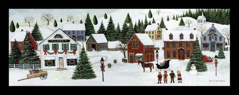 Christmas Valley Village White Modern Wood Framed Art Print with Double Matting by Brown, David Carter