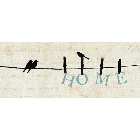 Birds on a Wire - Home Black Modern Wood Framed Art Print with Double Matting by Pelletier, Alain