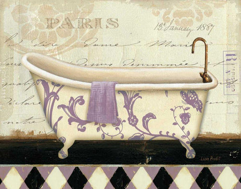 Lavender Marche de Fleurs Bath I Black Ornate Wood Framed Art Print with Double Matting by Audit, Lisa