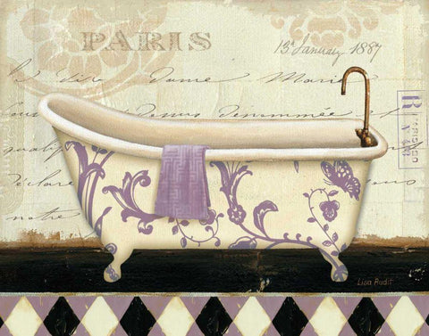 Lavender Marche de Fleurs Bath I White Modern Wood Framed Art Print with Double Matting by Audit, Lisa