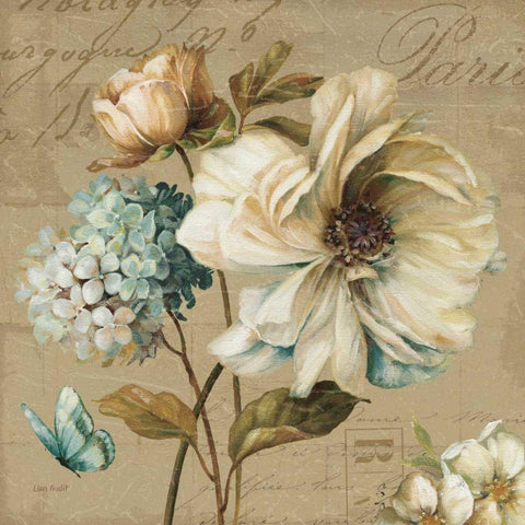 Marche de Fleurs Blue II Gold Ornate Wood Framed Art Print with Double Matting by Audit, Lisa