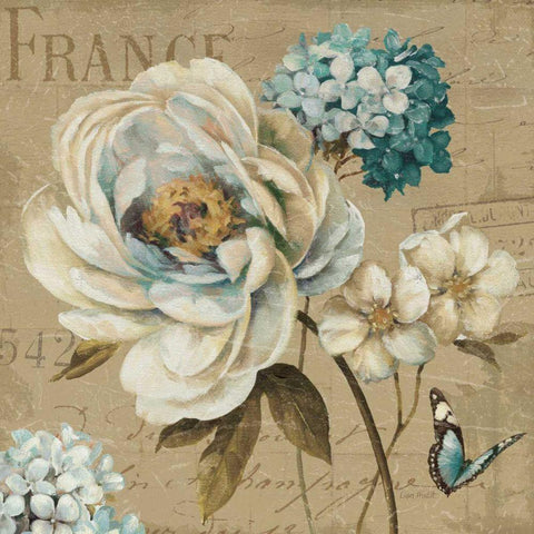 Marche de Fleurs Blue III Gold Ornate Wood Framed Art Print with Double Matting by Audit, Lisa