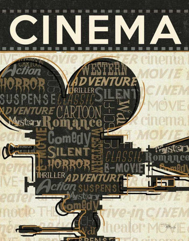 Cinema I Black Ornate Wood Framed Art Print with Double Matting by Pela Studio