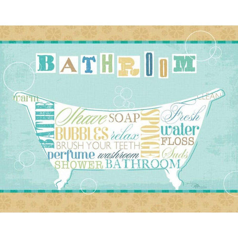 Bathroom Words I White Modern Wood Framed Art Print by Pela Studio