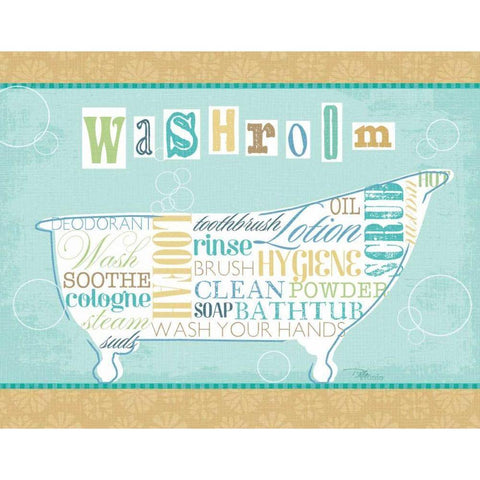 Bathroom Words II Gold Ornate Wood Framed Art Print with Double Matting by Pela Studio