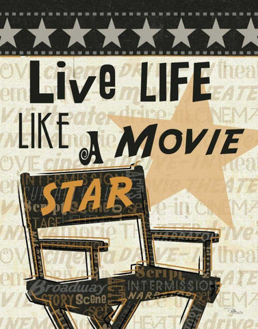 Live Life Like a Movie Star White Modern Wood Framed Art Print with Double Matting by Pela Studio