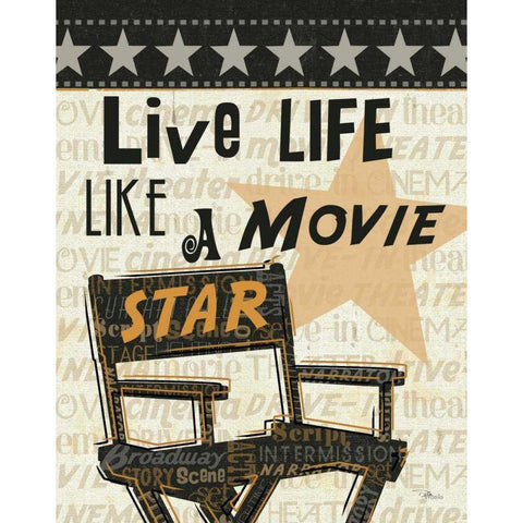 Live Life Like a Movie Star Black Modern Wood Framed Art Print by Pela Studio