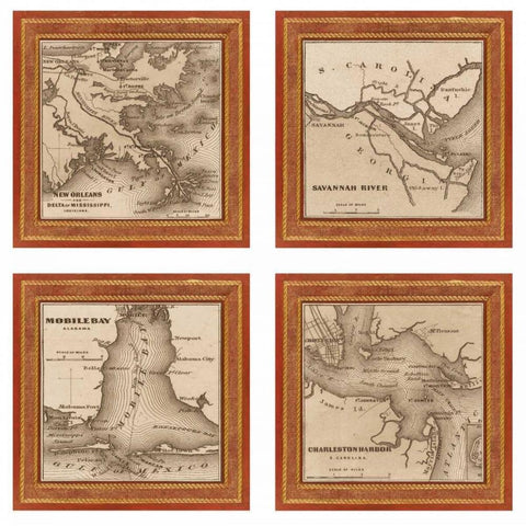 Southern Harbors 1860 Gold Ornate Wood Framed Art Print with Double Matting by Johnson, Andrew