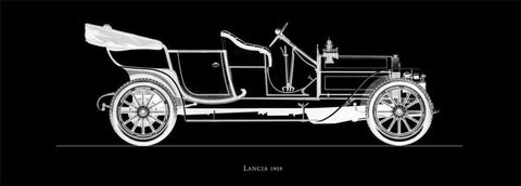 Lancia 1909 Black Ornate Wood Framed Art Print with Double Matting by Fantini, Antonio