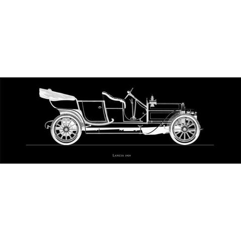Lancia 1909 Gold Ornate Wood Framed Art Print with Double Matting by Fantini, Antonio