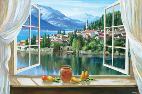 Lago di Fiori White Modern Wood Framed Art Print with Double Matting by Lorenzo, Dante