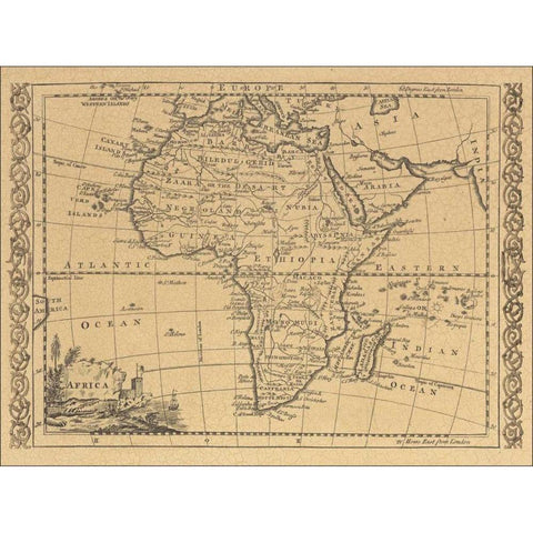 Africa 1800 Black Modern Wood Framed Art Print by World Map