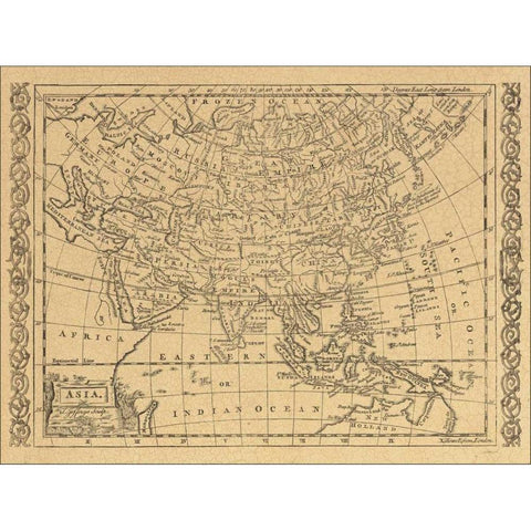 Asia 1802 Black Modern Wood Framed Art Print with Double Matting by World Map