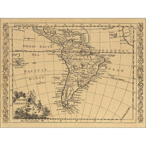 South America 1802 Gold Ornate Wood Framed Art Print with Double Matting by World Map