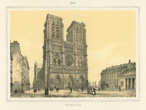 Notre Dame Black Ornate Wood Framed Art Print with Double Matting by Anonymous