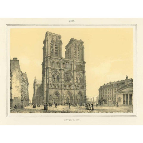 Notre Dame Black Modern Wood Framed Art Print with Double Matting by Anonymous