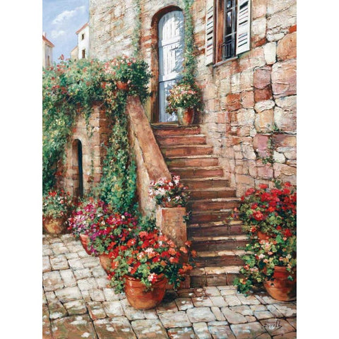 Stone Stairway, Perugia Gold Ornate Wood Framed Art Print with Double Matting by Duvall, Roger