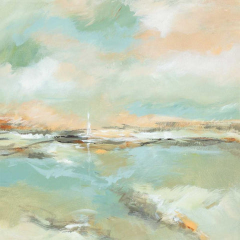 Waterline I White Modern Wood Framed Art Print with Double Matting by King, Michael