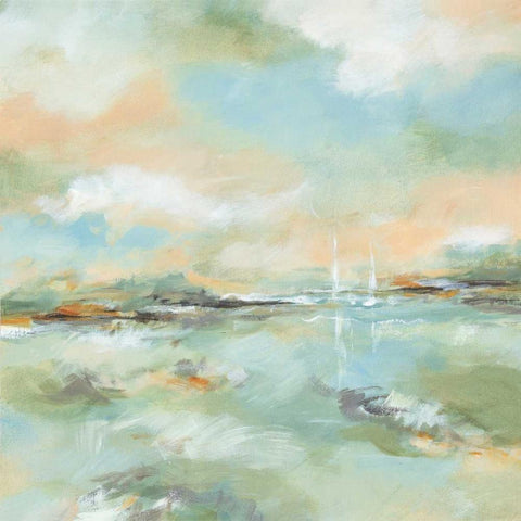 Waterline II White Modern Wood Framed Art Print with Double Matting by King, Michael